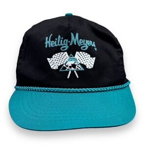 Vintage Heilig Meyers Furniture Embroidered Snapback Hat Black Teal Nissin‎ Cap